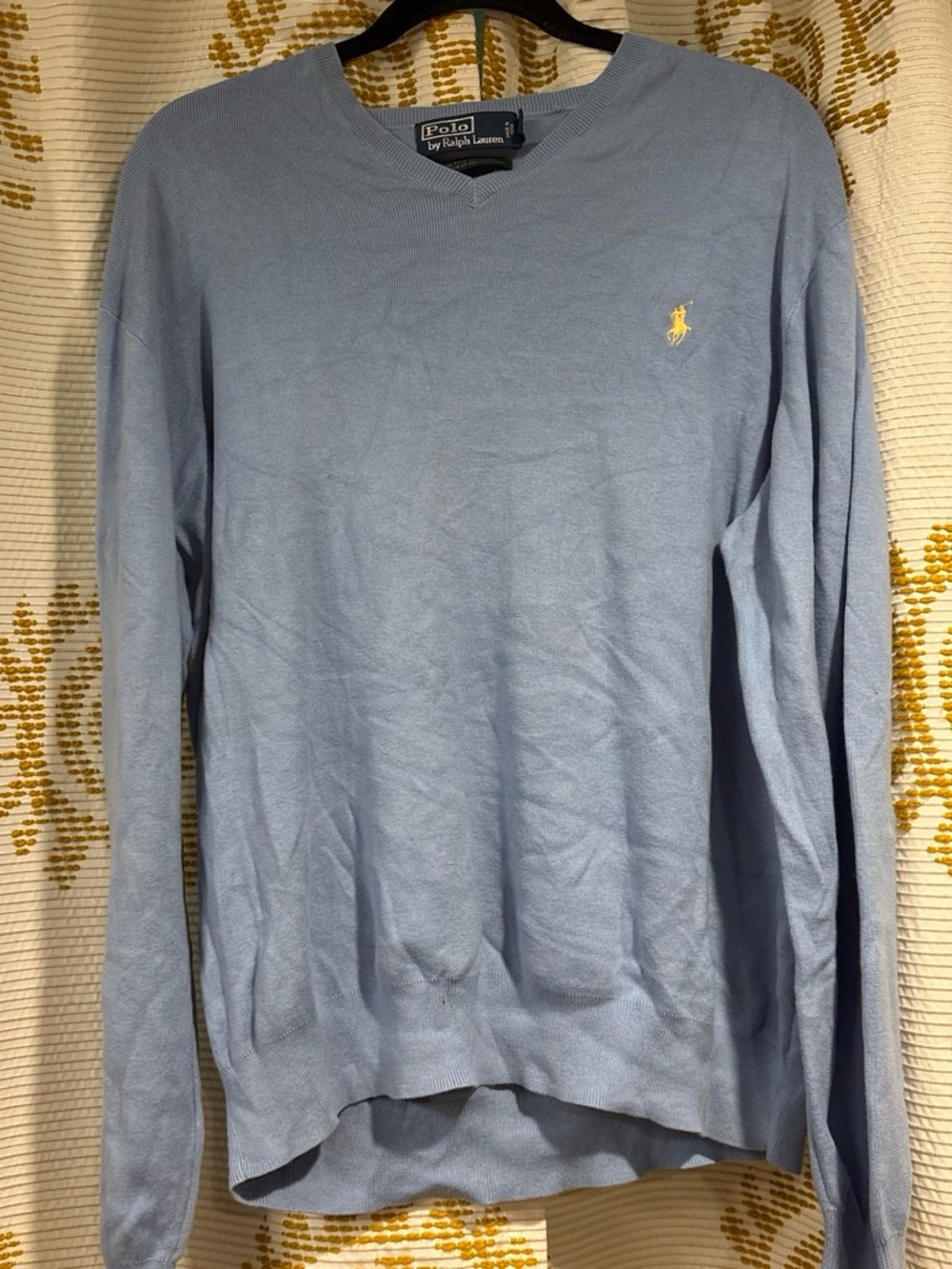 Ralph Lauren Light Blue V-Neck Sweater with Yellow Pony